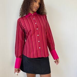 Vintage Italian fuchsia striped silk blouse (Medium)